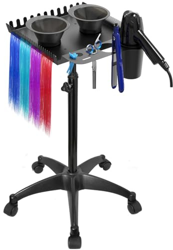 Salon Rolling Tray with 2 Magnetic Bowls, Professional Tool Tray Cart, Hair Extension Tray for Hairdressers, Color Tray Trolley for Hair Salon Home Use