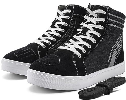 IRON JIA'S Motorradschuhe Herren Motorradstiefel Herren Motorrad ,rutschfeste, atmungsaktive Street-Casual-Biker-Boots mit seitlichen Reißverschlüssen, Knöchelstütze und Schaltkissen -44