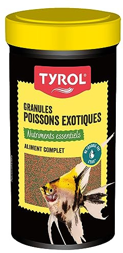 Tyrol | Granulés pour Poissons Exotiques | Nourriture pour Poissons | Aliment Complet à base de Nutriments Essentiels | Céréales, Sous-produits de Poissons, Levures | 130 g | 250 ml