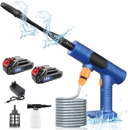 18V High Pressure Washer & Cordless Portable Cleaner, 1144 PSI Electric Jet Washer Gun Kit with 2x 3.0Ah Battery & Charger for Car Garden Pet Patio Cleaning