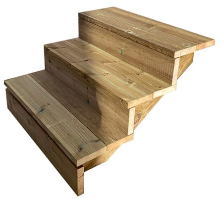 Escalera exterior de madera, de 2 a 7 peldaños, kit listo para usar, de madera, para jardín, balcón y terraza (3 peldaños con contrahuellas, 80 cm)
