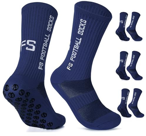 Gohanny Calze Calcio Antiscivolo Pacco da 3 Grip Socks Calcio, Taglia 39-46, Pettinato al 75%, Traspirante ed Elastico, Football Socks per Uomo Donna, Blu Marina