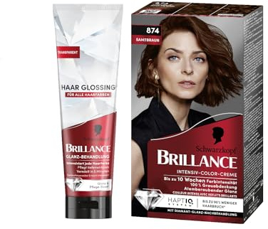 Brillance Glanz-Behandlung Haar Glossing Neutral (150 ml) pflegt & intensiviert hält 6 Haarwäschen & Intensiv-Color-Creme 874 Samtbraun Stufe 3 (160 ml) Diamant-Glanz-Effekt