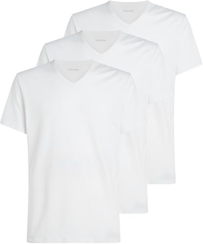Calvin Klein Men’s 3 Pack Short Sleeve V-Neck T-Shirts, White (White, White, White), L