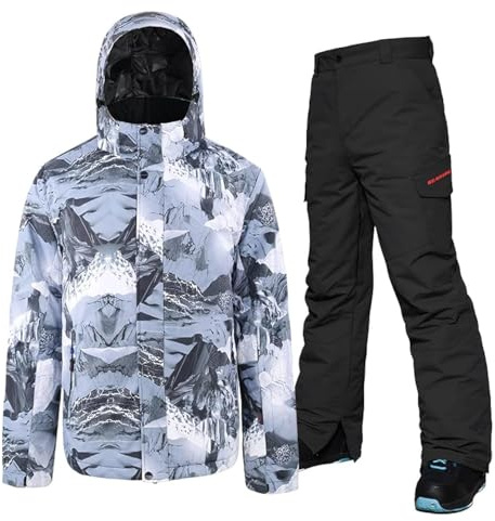 HOTIAN Set di giacca e pantaloni da sci da uomo Tuta da snowboard impermeabile antivento da esterno giacche da neve invernali da montagna, S