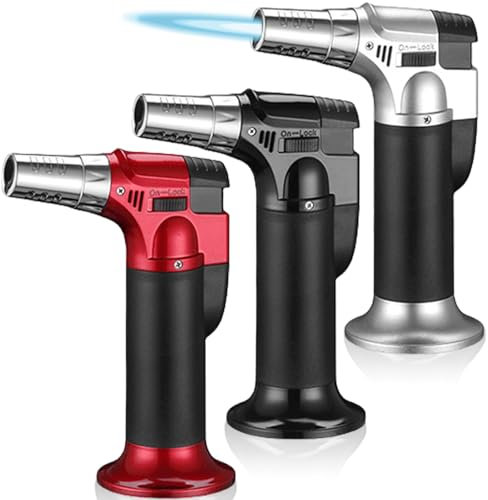 3 Stück Flambierbrenner, Küchenbrenner mit Sicherheitsschloss Refillable Butane Gasbrenner Bunsenbrenner Blowtorch für Küche Desserts Crème Brulée Camping Grill Löten (Butan Nicht Inbegriffen)