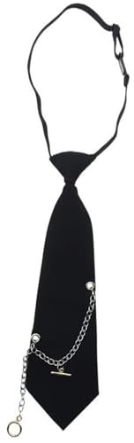 alloneslife Damen-Krawatte, japanischer Punk, schwarze Krawatte mit Metallkette, Studentenuniform, verstellbar, vorgebunden, Hemdkragen, Schwarz , Tie length about 28cm