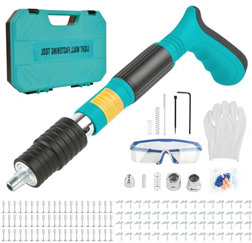 Pistola Manuale Sparachiodi con 120 Chiodi Tondi, 60 Chiodi Rotondi + 60 Chiodi a Gancio Kit per Unghie in Calcestruzzo, Pistola Per Chiodi In Acciaio Regolabile a 5 Velocità, Strumento Parete