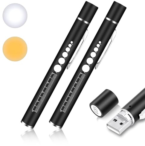 flintronic 2 st pupilllampa medicin, diagnostiklampa sjuksköterska räddningstjänst tillbehör, med pupillmätare & linjal, uppladdningsbar USB LED-stiftlampa för sjuksköterska studenter läkare