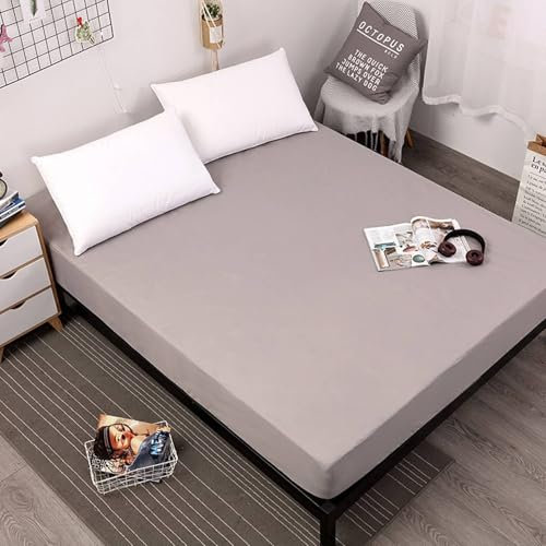 KnSam Betttuch mit 2er Kissenbezüge 183x190cm Set 3teilig Weich, Spannbettlaken Einfarbig Grau Faltenresistent und Ausbleichen, Polyester Laken für Bett für Boxspringbett & Wasserbett