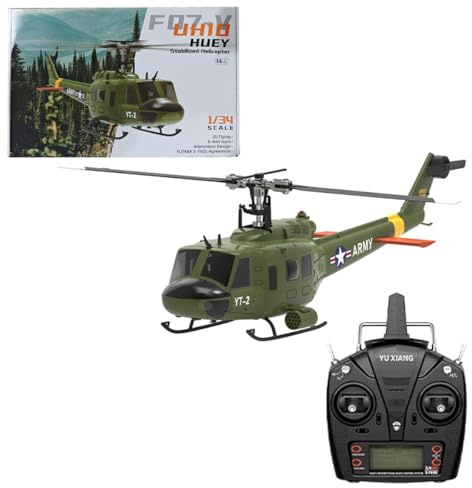 BAUBAUPLAY RC Helicopter, F07-V 1/34 UH-1 Huey Remote Controlled Helicopter, 2.4G 6CH Military Helicopter Toy Gift for Adults (RTF Version)