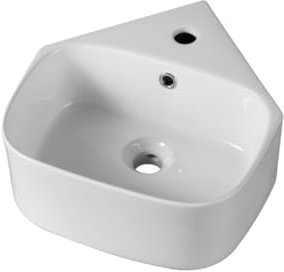 DILECI - Lave-Mains de Coin en Céramique Blanche - Vasque Compacte et Angulaire pour Petits Espaces - Lavabo Design Élégant et Fonctionnel - Idéal pour Salles de Bain ou Toilettes - 40x43,5x16,5 cm