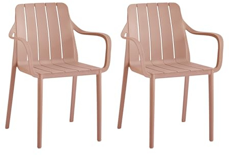 VORTIVO Lot de 2 chaises de jardin empilables - Rose - Résistantes aux intempéries et aux UV - Charge maximale : 200 kg - Pour balcon, terrasse et salle à manger