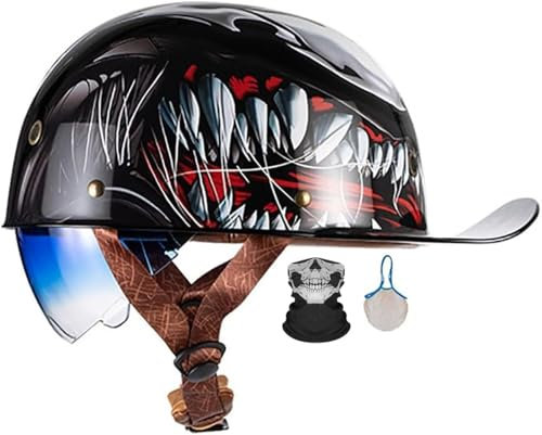Halbschalenhelm Motorradhelm DOT/ECE-Zulassung Baseball Cap Mit Visier Fahrrad Cruiser Chopper Scooter Helm Jethelme Herren Retro Motorrad Halbhelm Frauen Mofa Helm 57~64CM M~XXL 11,M