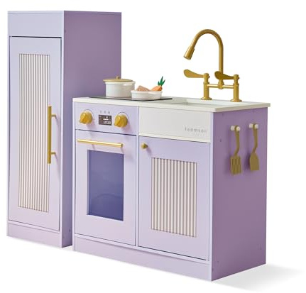 Teamson Kids, Cucina Giocattolo, Little Chef Chester, MDF, 85,4 x 30 x 80,4 cm, Viola, Moderna, 2 Moduli con Frigo e Fornelli, Per Bambini dai 3 Anni, 15,6 kg