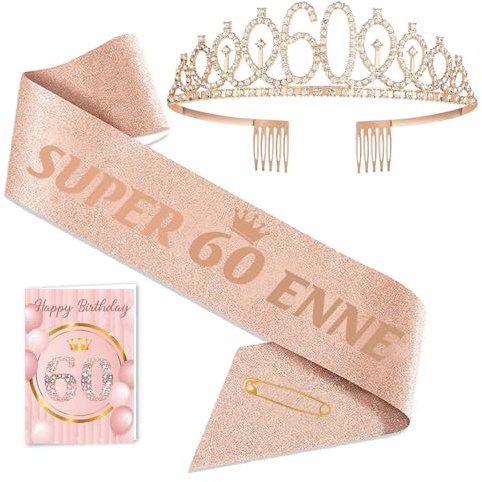 Toctax Fascia Corona Compleanno Personalizzata con Biglietto, Regali Gadget per 60 Anni, Idee Regalo e Decorazione per Donna