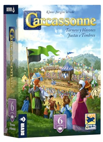 Devir Carcassonne: Turneringar och blasoner – Klassiskt brädspel expansion, strategi, kakelplacering, tävling och priser för 2–6 spelare (BGCARTBPS)