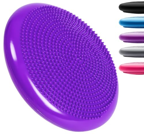 Inflatable Wobble Cushion Stability Training Air Pad Board With Pump (33cm x 2 inches) (Purple)