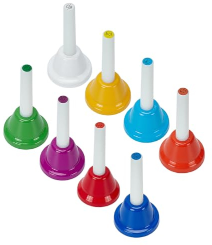 HOBBIESAY 8 campanelle a mano colorate in 8 colori, per adulti, campanelle da tavolo, per interni, in classe, strumento musicale per adulti, chiesa, matrimonio