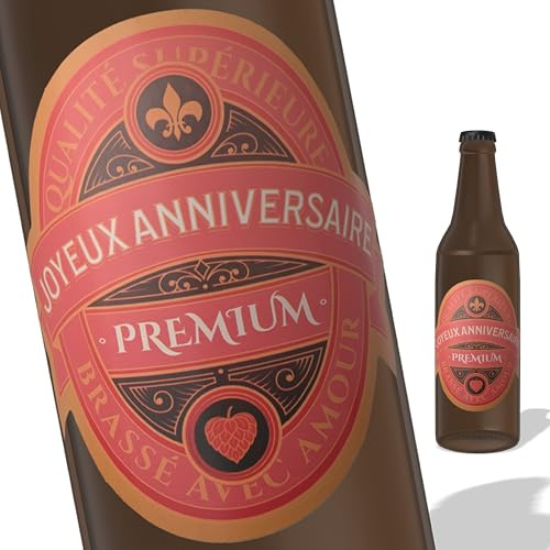 FunFest - Juego de 6 etiquetas para botella de cerveza - Joyeux Anniversaire - Verde & Oro (atención: texto en francés)