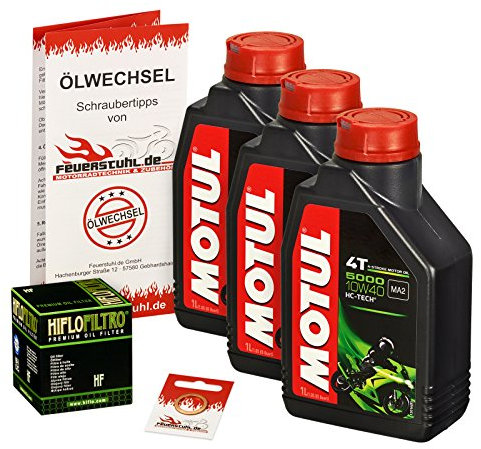 Motul 10W-40 Öl + HiFlo Ölfilter für Kawasaki VN 800 Classic, 96-98, VN800B - Ölwechselset inkl. Motoröl, Filter, Dichtring