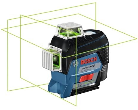 BOSCH GLL3-330CG 200 Ft 12V Max Connected 360 Degree Green-Beam Laser, Includes 2.0 Ah 12V Max Lithium-Ion Battery & Charger, AA1 Alkaline Battery Adapter, Hard Carrying Case, & Accessories