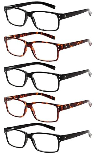 NORPERWIS Reading Glasses 5 Pairs Quality Readers Spring Hinge Glasses for Reading for Men and Women (3 Black 2 Tortoise, 2.00)