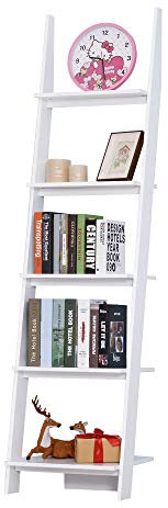 HOMCOM Estantería de Escalera Moderna Estantería para Libros Librería con 5 Estantes para Salón Oficina Estudio 50x40x195 cm Blanco