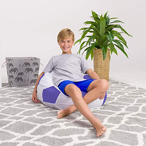 Posh Beanbags Bean Bag Chair, Medium-27in, Sports Soccer Ball Purple and White
