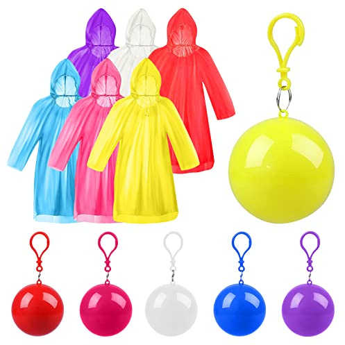 Xrkuu 6 Pièces poncho Pluie, Manteaux Imperméables Emballés dans une Boule Porte-clés avec Crochet, Poncho Portable Vêtements de Pluie Adultes pour Activités de Plein Air