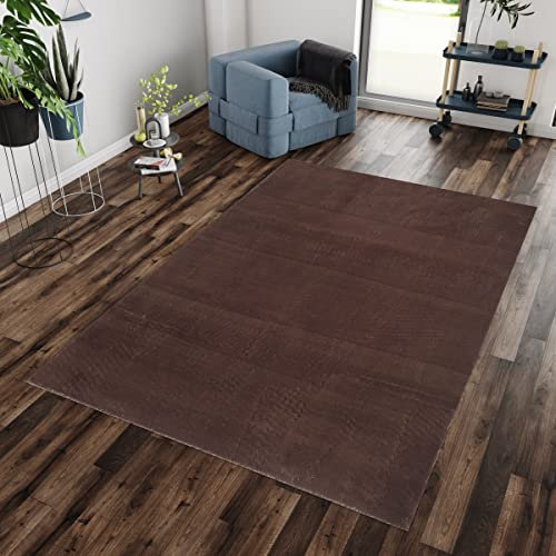 Hochflor Teppich im Modernen Stil Einfarbig Unicolor Soft & Flauschig Pflegeleicht Wohnzimmmer Schlafzimmer Flur Weicher Langflor Läufer Teppich in Farbe: Braun, Grösse: 80 x 150 cm