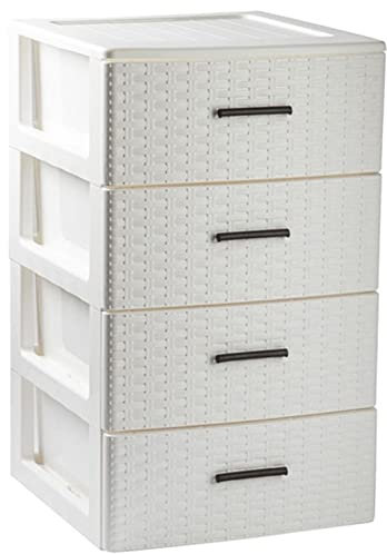 AC - Cajonera de Ordenación Modelo Rattan - 4 Niveles - Torre de almacenaje multiusos, organizador auxiliar, almacenamiento, baño - 61,5 x 36,5 x 36,5 cm - Color Blanco