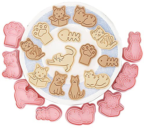 Ausstechförmchen Katze Set, 8 Cartoon Ausstecher, 3D Ausstechformen Kinder, Plätzchenausstecher, Kunststoff keksausstecher, Cookies Cutter, Biscuit Stamps Mold, Ausstecher Kunststoff Tiere für Party