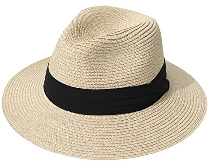 Yutdeng Cappello Panama per Donna Uomo Cappello da Spiaggia in Paglia Unisex Fedora Cappello Arrotolato in Paglia a Tesa Larga Cappello da Sole Regolabile Estivo Moda Pieghevole cap Beige