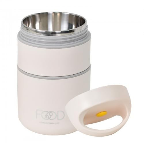 680ml Acero Inoxidable Térmica Comida Recipiente, Portátil Comida Térmico Recipiente para Comida Caliente, Doble Pared Fiambrera Térmica, Termo de Desayuno para oficina trabajo hogar escuela (Beige)