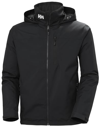 Helly-Hansen Crew Hooded Midlayer 2.0 Waterproof Jackets for Men with Insulated Windproof Sailing Fabric and Packable Hood, 990 Black - M
