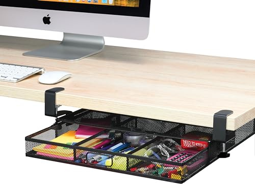 Under Desk Drawer Organizer Clamp-On, Mesh Metal Attachment, 1 Drawer Slide Out, On or Under Desk Organizer for Office Supplies & Home Essentials