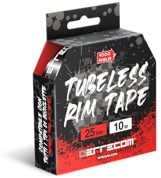 Errecom Tubeless Rim Tape 10 mètres x 25 mm, Bande Adhésive pour convertir Les Jantes de Vélo avec Chambre à air en Tubeless, Ultra Résistante, avec 4 Sceaux Adhésifs
