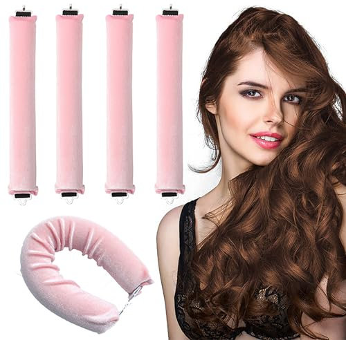 EUZUXU 4 Stück Hitzefreie Lockenwickler, Über Nacht Heatless Curls Band für Alle Haartypen, Locken Ohne Hitze für Lange Haare