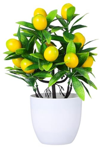 Cabilock Miniature Artificial Lemon Tree Small Fake Potted Bonsai Plant for Home and Office Decor Realistic Faux Plant Ornament for Desktop Adornment and Interior Decoration