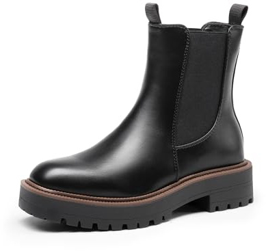 DREAM PAIRS Stivali Chelsea da Donna con Punta Quadrata Moda Tacco Basso Suola Spessa Stivaletti Autunnali,Size 40,Nero-Pu,SDAB2412W