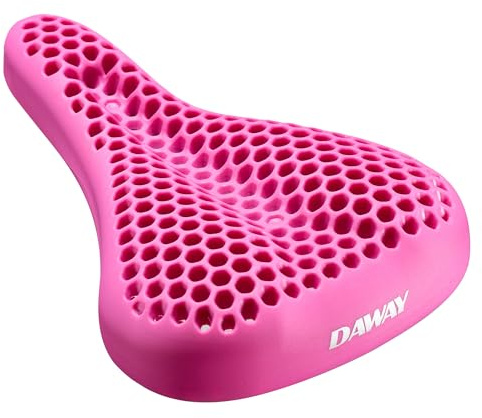 DAWAY S7 Gel Padded Bike Seat Cover - Comfortable Shock-Absorbing Honeycomb Bicycle Saddle Cushion for Men Women, Non-Slip, Easy to Clean, Fits for Peloton, Mountain, Road, Exercise Bike, Pink, 11x7