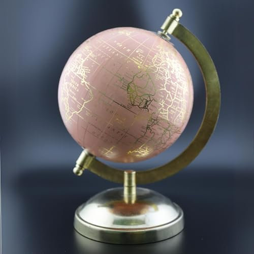 EXERZ Globo Terráqueo Decorativo Dorado y Rosado 13cm, Mapa en Inglés, con Base Dorada