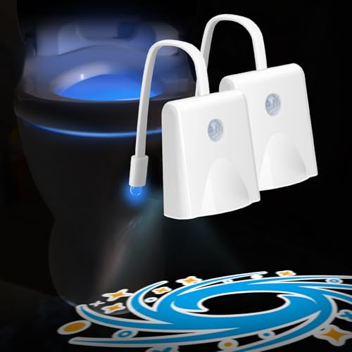 LAVAED Confezione da 2 luci notturne con sensore di movimento, 16 colori cangianti, luce LED attivata, luce notturna ricaricabile, impermeabile, gadget per decorazione del bagno, regalo perfetto