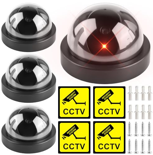 GBKDQQ Dummy Überwachungskamera: 4 Stück Attrappe Mit Rot Blinkender LED, Fake Sicherheitskamera, CCTV Dummy, Für Innen- Und Außenbereich (Schwarz)