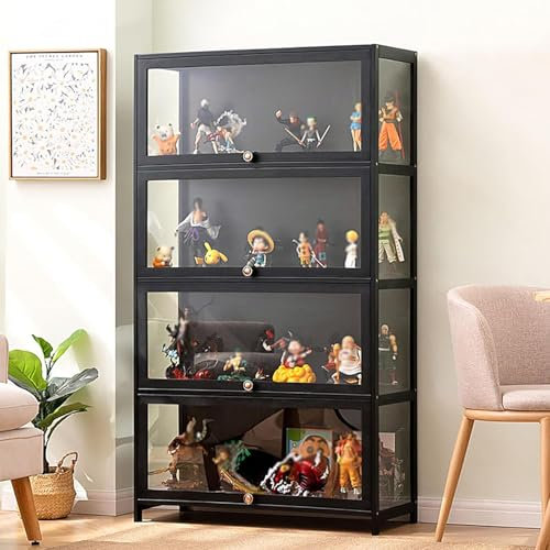 Koubhyj Vitrina Expositora 80x33x140cm, 4 Capas, Cristal para Perfumes, Sellado Prueba de Polvo, para Colecciones, Negro/Transparente por Tres Lados