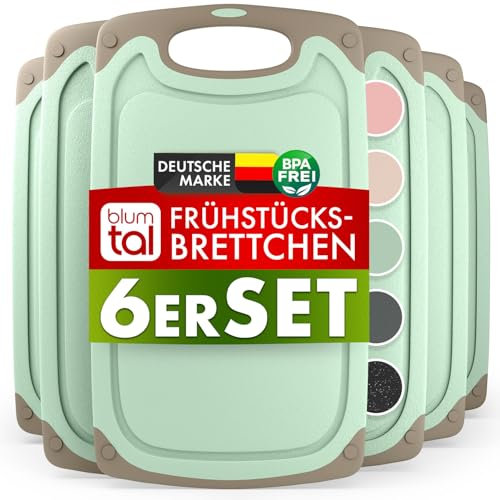 Blumtal Frühstücksbrettchen Kunststoff 25x15 cm im 6er Set - Brettchen spülmaschinenfest - Frühstücksbretter Kunststoff BPA-frei - Schneidebrett spülmaschinenfest - robuste Schneidebretter Grün