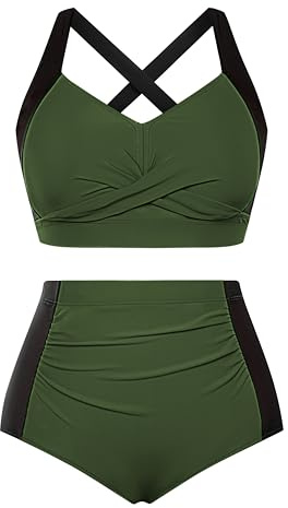 Hanna Nikole Bathing Suit for Women Bathing Suit for Women 2 Piece Bikini Black & Army Green L