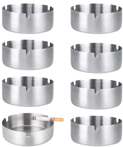 Ceniceros Redondos de Acero Inoxidable, 8 Piezas 10cm Cenicero, Metálico Cenicero Moderno de Mesa, para Bares, Restaurantes, Dormitorios