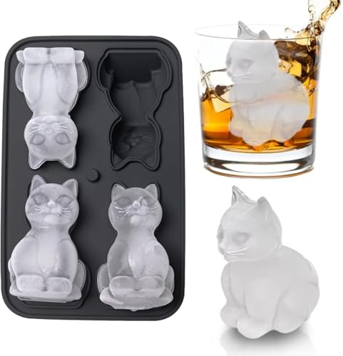 Iskubsform, isbitsbricka, 3D-kattform, isbitsbricka, isbitar för whisky, bourbon, 4 hål, roliga stora former, brickor